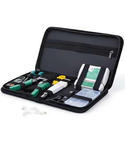 Valigetta Attrezzi SQUADO Set Di Attrezzi Per Riparazione Di Rete Professionale, Tester Per Cavi Di Rete, Cavi Patch, Tester Per Computer, RJ11 RJ45, Borsa Porta Attrezzi Nera Attrezzi Da Lavoro - 8