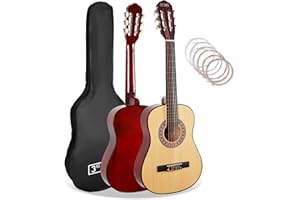 3rd Avenue Paquete Para Principiantes Con Cuerdas De Nailon Español Para Guitarra Clásica Para Niños De, Tamaño 1/2, 6 Meses De Lecciones Gratis, Bolsa Y Cuerdas, Natural
