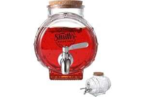 SMITHS MASON JARS Smiths Mason Jar 5 Litre Glass Beverage Dispenser with Stainless Steel Spigot, Cold Drink Dispenser for Refrigerator,Water Container with Metal Tap for Juice, Kombucha. Wide Mouth Cork top Easy Clean