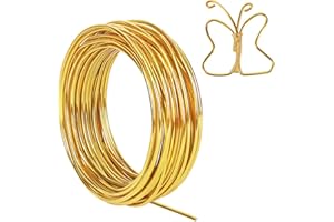 TENN WELL Alambre de aluminio de calibre 9 de 3 mm, alambre de metal flexible de 50 pies para esculpir, modelado de bicicleta, fabricación de joyas, tejido de alambre y envoltura (dorado)