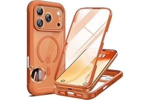 Miracase 360 Grad für iPhone 17 Pro Hülle mit Magsafe, Eingebaut Glas Schutzfolie, Komplettschutz HandyHülle Magnetisch Stoßfest Case für iPhone 17 Pro Schutzhüllen 6,3 Zoll,Orange