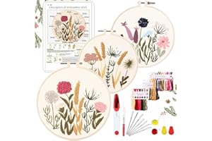 YINVA Stickerei Set Anfänger, 2023 Neu Blumenmuster Pflanzen Kreuzstich-Kit Starter Tools Kit mit 2 Stück Kunststoff-Stickrahmen, Farbfäden und Werkzeuge, für DIY Kunst, Handwerk, Sticken (Rosa)