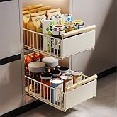 iHomara 2 Pull Out Drawers, 53cm Deep Drawer Cupboard Drawer Kitchen Drawers with Nano Adhesive and Screws for Kitchen, Bathr