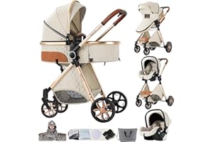 NADDLILY Carrito Bebe 3 en 1, Carrito Bebe con Diseño Portátil Plegable de Un Clic, Carro de Bebe 3 Piezas con Empuje Reversible de Dos Vías, Cochecito Bebe 3 Piezas con Accesorios (V9 Creamy White)