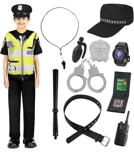 CIFITERY Police Officer Costume For Kids - Girls Navy Blue Police Dress Up Set With Hat, Belt, Handcuffs, Walkie-Talkie - View #8