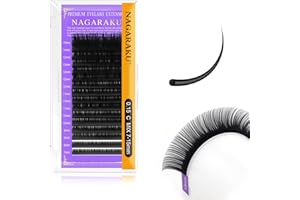 NAGARAKU Extension de Cils à Cils Individuel Volume Unique Doux Naturels Fins Russe Classique 1: 1 Eyelash Boucle Stable Léger Lash Pour Salon Professionnel Noir 16 Rangées (0.15mm C Curl 7-15mm)