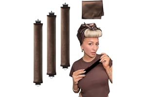 YOSHUYUKI Heatless Overnight Hair Curling Set - Large Silk Brown Rods for Blowout Curls, No Heat Styling Tools with Headband Wrap for Short Hair
