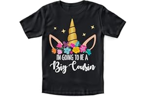 PURPLE PRINT HOUSE Girls I'm Going to Be A Big Cousin Unicorn T Shirt - Slogan Baby Announcement Promoted to Big Cousin Her - Cute Big Cuz Tee