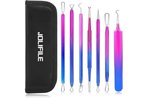 Point Noirs Extracteur,JOLIFILE 7 Pièces Kit Point Noir,Pince Tire comédon de points noir,Pimple Extractor pour Retire Comédons, les Boutons et les Pustules-Couleur