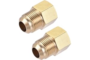 sourcing map Accesorio de tubería de latón, rosca hembra 1/2 SAE Flare macho 3/8 SAE, conector adaptador de tubería, para refrigeración de aire acondicionado, 2 uds.
