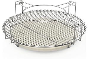 MixRBBQ 18Inch Cooking System Kit, Stainless Steel Multi-Level Base Rack, Half Moon Grid Grate, Pizza Stone Set for Large Big Green Egg, Kamado Joe Classic, and Other Kamado Grills
