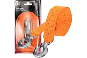 Xtremeauto Cinghie resistenti per funi di traino con ganci in acciaio, attrezzatura per il recupero di guasti dell'auto, corda per verricello, 5 tonnellate, lunghezza 4 m (5 tonnellate)