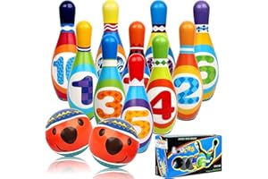 STAY GENT Kids Bowling Set Skittles Game 10 Pins and 2 Balls for Kids and Toddlers, Soft Bowling Set 10 Multi-Coloured Indoor Outdoor Educational Toys for Children 3+ Years Old