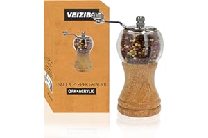 VEIZIBEE Macinapepe Manuale, Macina Pepe e Sale, 1pcs-5in Classico di Macinapepe a Mano e Macina Sale, Materiale EP Acrilico, Lame in Ceramica con Mulino Regolabile Grossolano Sale & Pepper Grinder