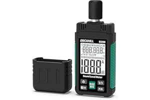 Sonometro ERICKHILL ES100 Medidor de Decibelios Portátil con Gran LCD Pantalla con Retroiluminada, Medidor de Nivel de Sonido Rango de 30-130dBA para el Hogar, Vecinos Ruidosos, Fábrica, Oficina
