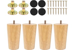 Luabue 4 Pack Wooden Sofa Legs 10cm Bed Cabinet Ottoman Legs, Solid Rubber Wood Straight Cone Furniture Legs Feet Replacement with Non-Slip Rubber Protection Pad & Screws