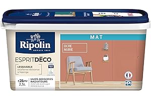 RIPOLIN - Peinture Intérieure Multi-Supports – Murs, Boiseries & Radiateurs – Ultra Couvrante – Lessivable – Application Facile – Ecolabel - Aspect Mat - 2,5L - Ocre Nubie