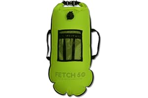 Fetch 50 Swimming Tow Float | Double Chamber Dry Bag with Handles, Nutrition Pouch and Whistle | Flourcesent Yellow Swim Buoy