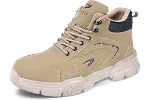 OFFCUP Obuwie ochronne dla mężczyzn i kobiet, wodoszczelne, stalowe noski, buty robocze, odporne na przecięcie, antypoślizgowe, lekkie, do kostki, skórzane, khaki, rozmiar 40-44
