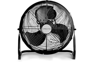 CREATE / AIR FLOOR RETRO/Ventilador industrial de suelo Negro/Ventilador 12 pulgadas,flujo de aire potente, 3 velocidades,silencioso,ligero, patas antideslizantes, 55W