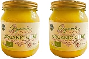 Great Taste 2020 Winner - Organic Certified - Grass Fed Cows – English Ayurvedic Clarified Ghee by Organic Swaad 600g = 300g x 2 bottles