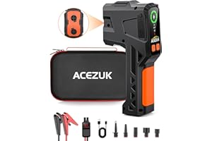 ACEZUK Starthilfe Powerbank 5000A Elektrische Luftpumpe 4-in-1 Powerbank als Auto Starthilfe mit LCD Bildschirm, Tragbare Starter Pow Schlauchboot & Luftmatratze - Schnellfüll Inflator mit 4 Düsen