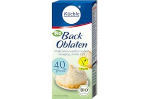 Küchle Bio Backoblaten 40mm | Vegan | Rund mit 40 mm Durchmesser | Zum Backen von Makronen | Innen zart, außen knusprig | 1 x 23g Packung