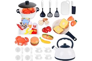 FUQUN Kinder Rollenspiel KüChenzubehöR Set, Kleinkinder TöPfe Und Pfannen Kochgeschirr Spielset, Kinder Kochspielzeug Mit Utensilien, Messer, SchneideküChe Spielset FüR MäDchen Und Jungen