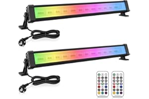 MEIHUA Projecteur LED RGB Exterieur, 42W 2PCS Barre LED RGB avec Télécommande, IP66, Bricolage 9 Couleurs 6 Modes, Fonction Mémoire et Minuterie, Projecteur Multicolore pour Bar Jardin Festival