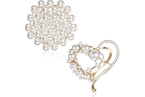 Aikeis Paquete de 2 broches para mujer broche de corazón broche broche broche de imitación perla de cristal broche de flor con diamantes de imitación clip de novia para mujer (blanco), XL, Cobre, No