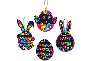 RMMD 48PCS Easter Scratch Art for Kids Easter Eggs Rainbow Scratch Arts Paper Magic Easter Bunny Scratchs Arts and Crafts for Kids Easters Scratch Art Party Activity Crafts Supplies