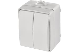 EMOS Wodoszczelny przełącznik seryjny z 2 kołyskami, podwójny przełącznik do oświetlenia, kolor biały, 250 V~/10 AX, tworzywo sztuczne, do montażu na ścianie, klasa ochrony IP54 do użytku na zewnątrz