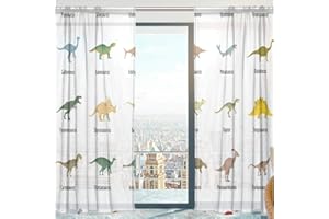 Mnsruu Rideaux en Voile Transparent, Type Dinosaure, Petits Rideaux Transparents pour Chambre à Coucher, 140 x 198 cm, 2 Panneaux