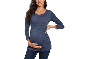 Love2Mi Damen Schwanger Umstandsmode 3/4 Ärmel Umstandsbluse Schön und Elegant T-Shirt