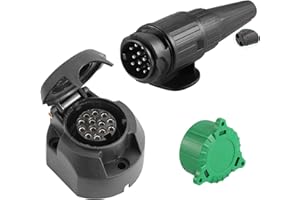 SPARKMOTO Spina 13 Poli E Presa 13 Poli Rimorchio,Presa per rimorchio 13 Poli,Spina per rimorchio 13 Poli con Copertina Verde,Spina Presa Rimorchio 13Poli,Spina con Doppia Uscita Cavi(Nuovo B)