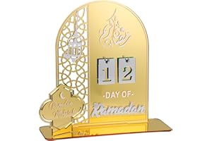 Mayoii Calendrier de décompte avant le ramadan 2024, en acrylique, Aïd Moubarak, DIY, compte à rebours, pour la décoration, ornement à réaliser, cadeau (doré)