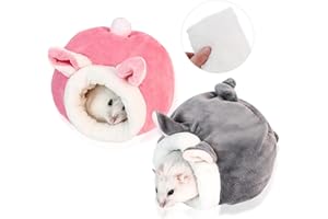 MIVAIUN 2 Piezas Casa de Hámster Mascotas Nido,Saco de Dormir de Invierno cálido,Nido de algodón cálido,Hábitat de Animales Pequeños para Chinchillas, Hámsters, Conejillos(Gris+Rosa)