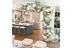 QIFU Sage Green Balloon Arch Kit, 114pcs Sage Green Balloon Garland with White Champagne Gold Balloons Olive Green and Gold Balloons for Birthday Party, Baby Shower, Jungle Party Decorations