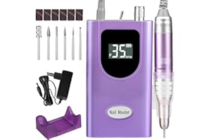 AZ GOGO Torno para Uñas Profesional 35000RPM, Torno de Uñas Inalambrico, Portátil y Recargable, Lima eléctrica para Gel o Acrilicas, Set de Manicura y Pedicura Eléctrico con 6 Brocas y Pantalla LCD