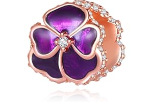 Rimgoris 925 Charm in argento sterling per donne Bracciali Collana Quadrifoglio Zoccolo di mucca Pansy Fiore Viola Petalo Clip Albero di famiglia Gemme colorate Dangle Charm Regalo