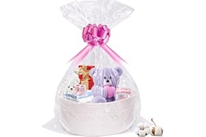 SelfTek Gift Basket Hamper Kit, Rope Basket with Cellophane Bags, Raffia and Pull Bows Woven Storage Baskets Empty Gift Basket for Baby Shower, Wedding, Birthday, 33 x 24 x 15 cm