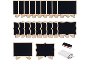 DKINY 20pcs Mini Tableau Noir sur Chevalet avec Craie Gomme Petit Ardoise en Bois Tableau Rectangle pour Décoration Table Mariage Message Comptoir Magasin Restaurant (10X7.5cm)