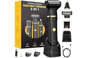 HOUPOO Afeitadora Corporal Masculina,3 en 1 Depiladora Corporal Hombre,Cortapelos Nariz Base de Recarga USB,Maquina Depilar Hombre para Axilas Piernas Pecho Ingle Genitales,Rasuradora Duración 120 Min,IPX7