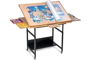 Becko US Jigsaw Puzzle Board with 4 Drawers & PVC Cover, Puzze Board Tilting Board with Height Adjustment for Up to 1500 Pieces, Enclosed with 4 Wheels