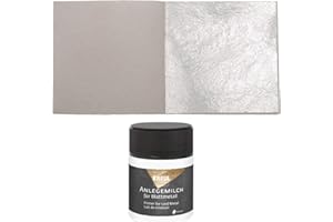 BLATTGOLD-BLATTSILBER 50 Sheets Real Fine Silver Leaf 5 cm x 5 cm Real Silver Set for Silvering & Crafts Silver Leaf Furniture for Silvering & Crafts + 1 x Kreul Laying Milk Glue 50 ml