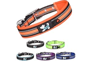 TSKDKIT Regulowana obroża dla psa, obroża dla psa Super miękka, oddychająca wyściełana neoprenowa, odblaskowa obroża dla psów dla wszystkich ras psów (pomarańczowa, L)