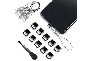 GEEHUA 10 Stück USB C Staubstecker Abdeckung, Typ C Anti Staub Stecker Staubschutz Abdeckung Schutzkappe mit 10 Stück Lanyard Telefonringband für Mobiltelefone und Reinigungsbürste (Schwarz)
