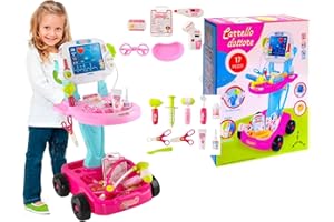 loco by crazy shoes Valigetta Dottore Giocattolo Bambini Carrello Giochi Luci Dottore Bambina Medico Stetoscopio con Luci e Suoni Schermo FUNZIONANTE