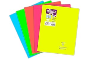 Clairefontaine 981423C Un Cahier Agrafé Koverbook Neon - 24x32 cm - 96 Pages Grands Carreaux - Papier Blanc 90 g - Couverture Polypro Opaque - Couleur Aléatoire