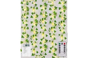 Joysing Vines with Fairy Lights 10M 100 LED Ivy Fairy Lights Battery Operated with Remote, 8 Modes Artificial Ivy Garland Waterproof Christmas Lights Leaf Lights for Bedroom Wall Garden Decorations